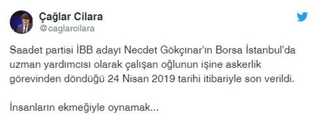 Saadet Partisi İstanbul adayının oğlu işten çıkarıldı iddiası trend