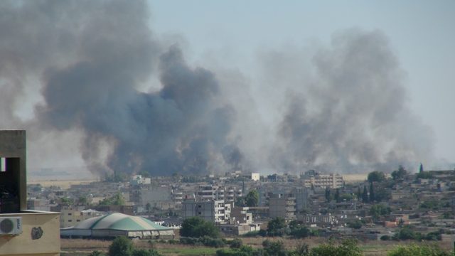 Suriye'de tarlada çıkan yangın, Nusaybin'den görüntülendi