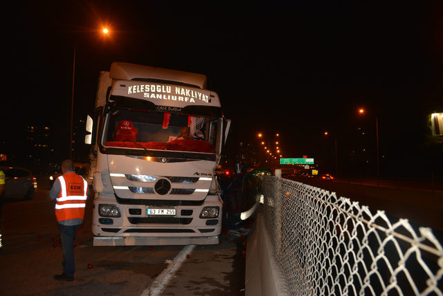 Viyadükteki bariyerlere çarpan TIR'daki domatesler kafenin üzerine döküldü