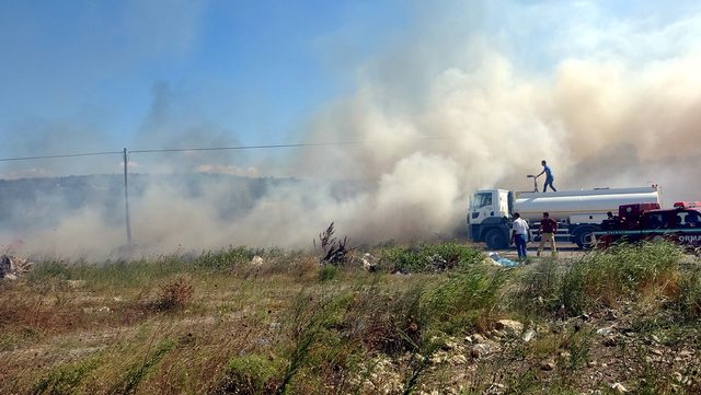Sürücü yanan brandayı attı, 1 hektarlık makilik ve otluk alan kül oldu