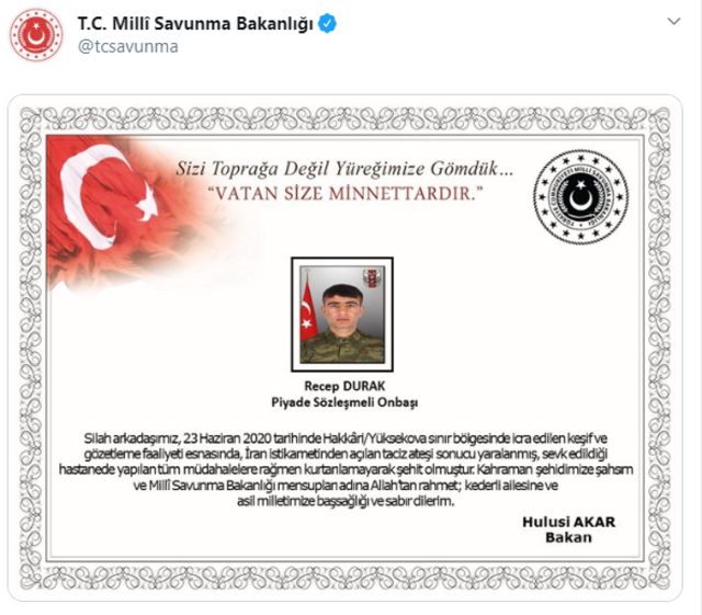 Hakkari'den ac� haber: 1 asker �ehit