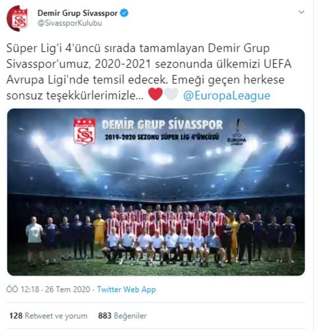 Sivasspor’dan UEFA paylaşımı