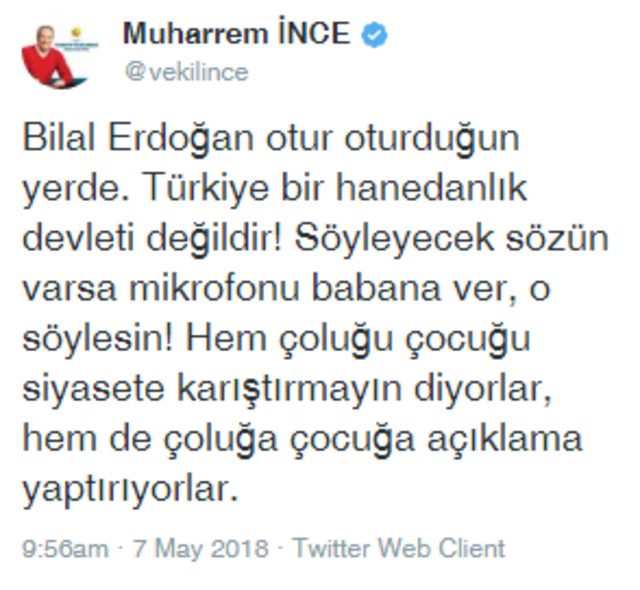 Muharrem Ince Den Bilal Erdogan A Otur Oturdugun Yerde