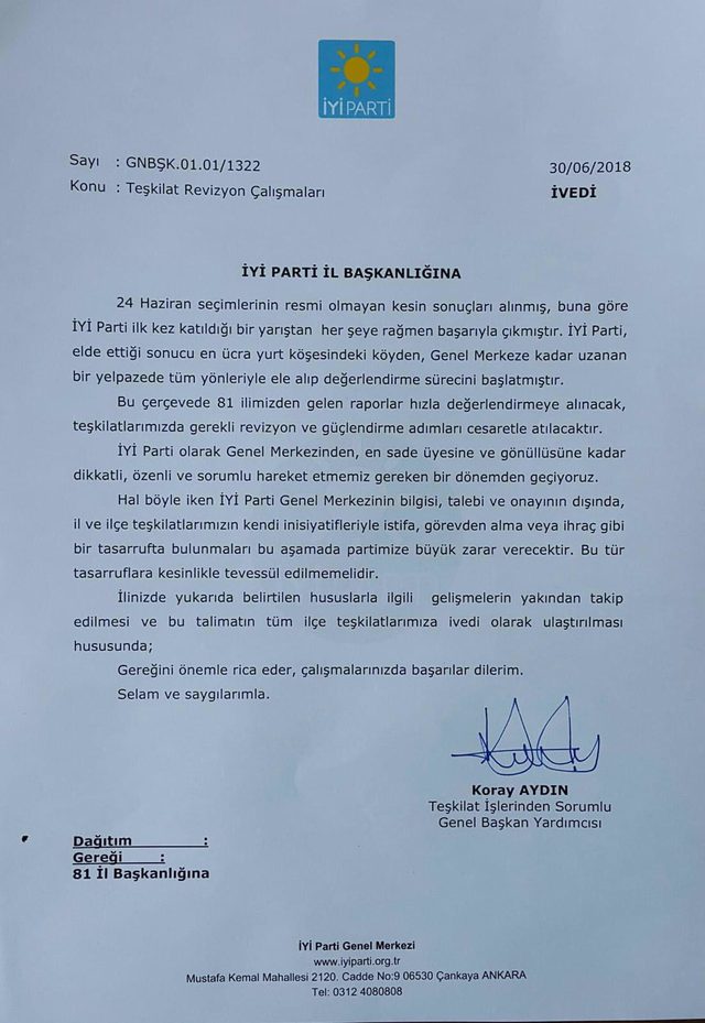 iyi parti koray aydın istifa talimat